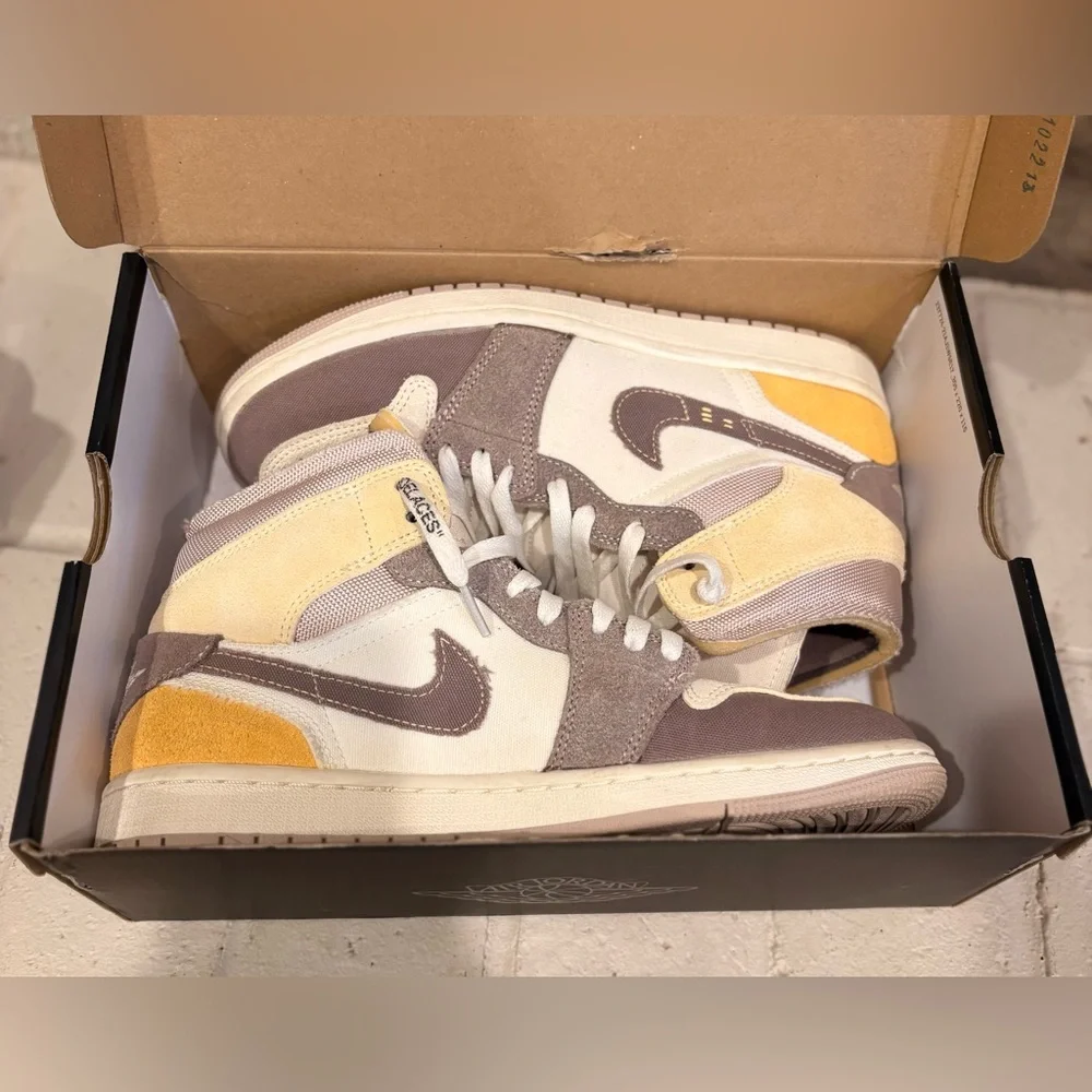 Jordan High-Top Sneakers in Cream, Brown & Yellow